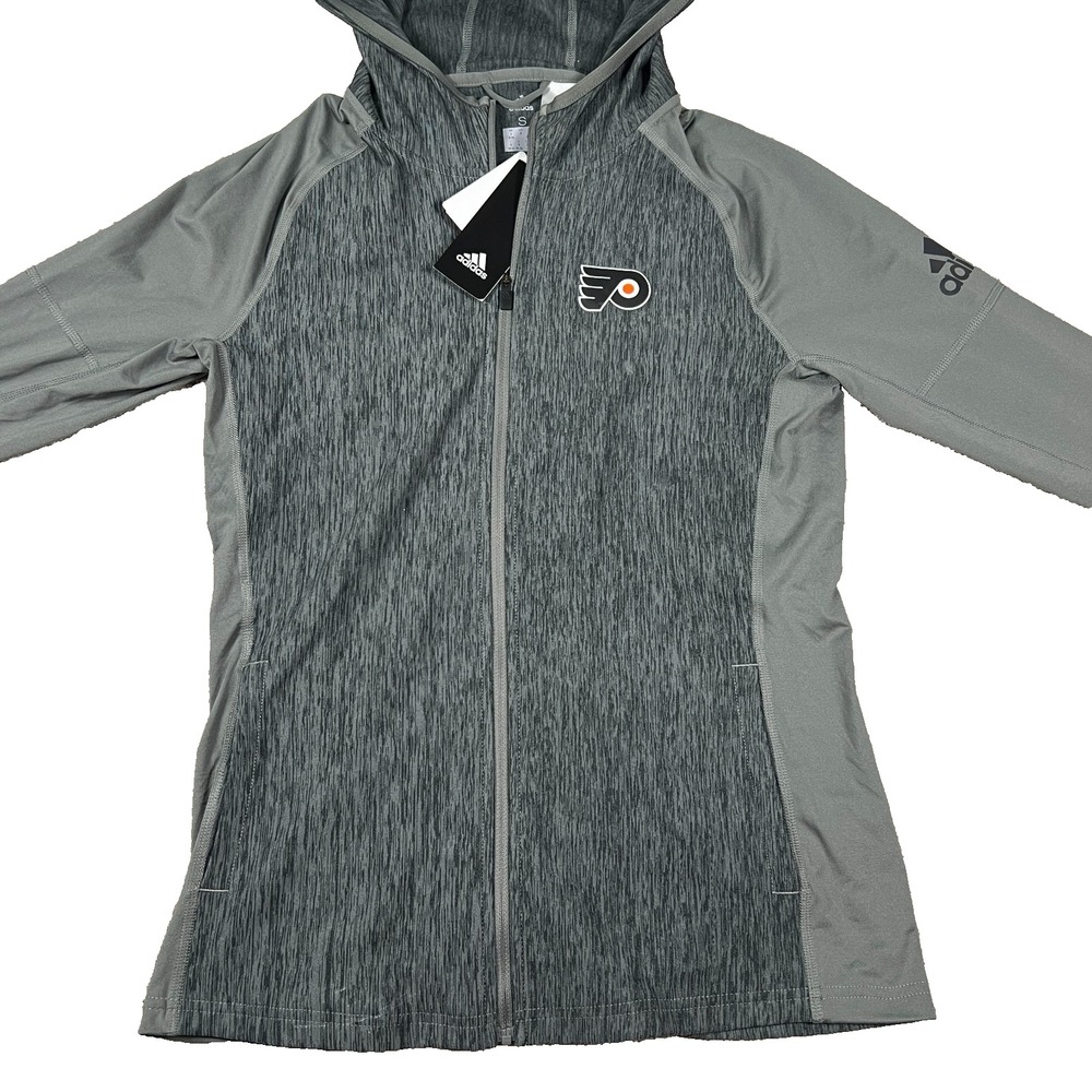 Adidas Womens Small Gray Philadelphia Flyers Zip Up Hockey Hooded Sweatshirt NWT